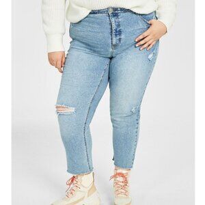AND NOW THIS Plus Size 14W Light Wash Ripped Mom Jeans NWT